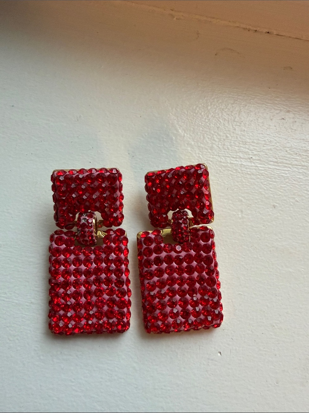 Red Crystal Drop Statement Earrings - Women Jewelry